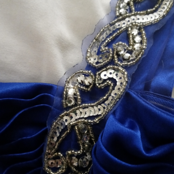 Royal Blue Empire Waist One-Shoulder Formal Gown Long Floor Length - Picture 2 of 5